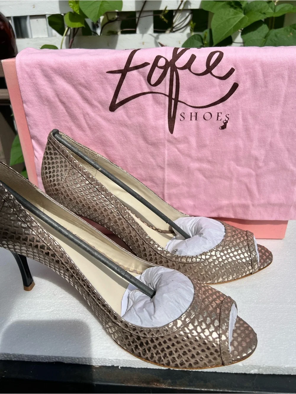 Zofie Bronze Snakeskin Peep Toe Pumps Size 12 New w/ Dust Bag, Brazil Leather